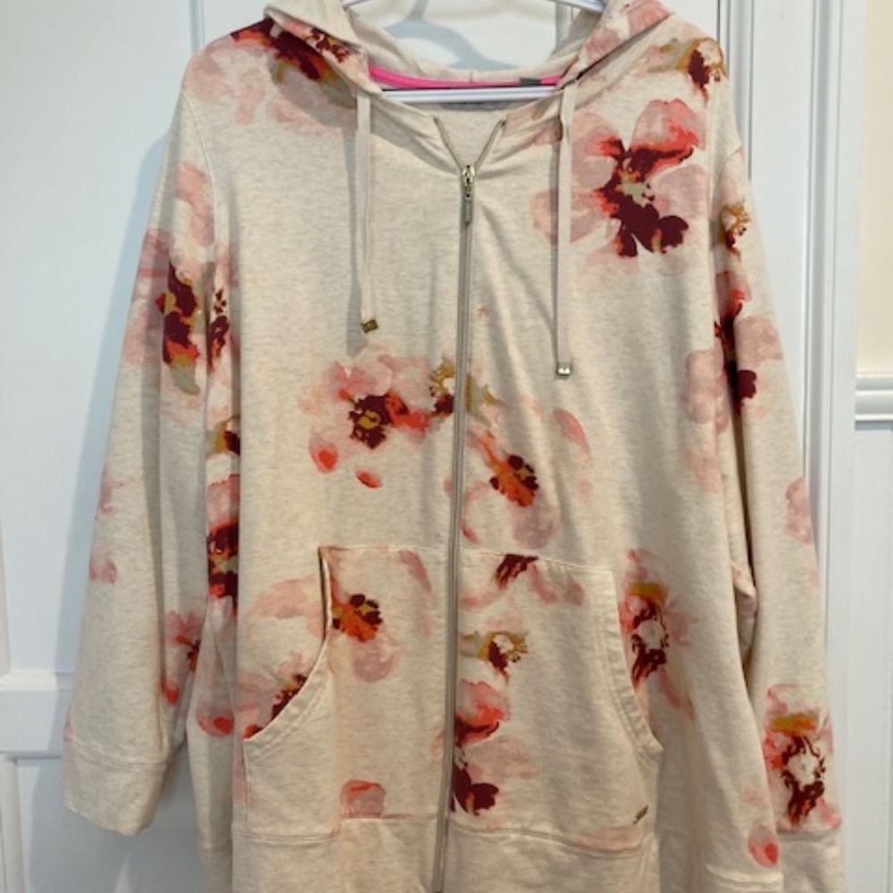 Isaac Mizrahi Live! SOHO Zip Up Floral Printed Hoodie Size 2X